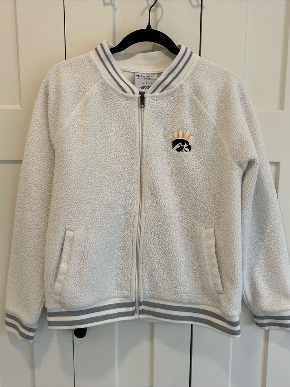 Iowa Hawkeye Champion White Sherpa Bomber Women Jacket - Size L
